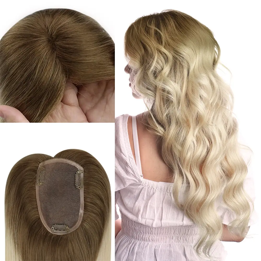 3x5 Inches Human Hair Toppers Mono Base Ombre Blonde #10/613